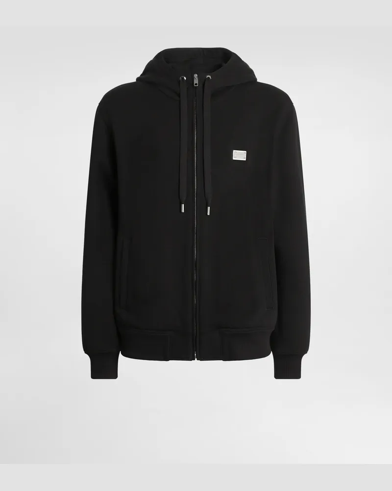 Dolce & Gabbana Felpa Con Cappuccio In Cotone Con Placca - Uomo Felpe Nero Nero