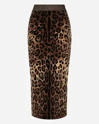 Dolce & Gabbana Gonna Longuette In Ciniglia Jacquard Leopardo - Donna Gonne Multicolore Cotone Jacquard