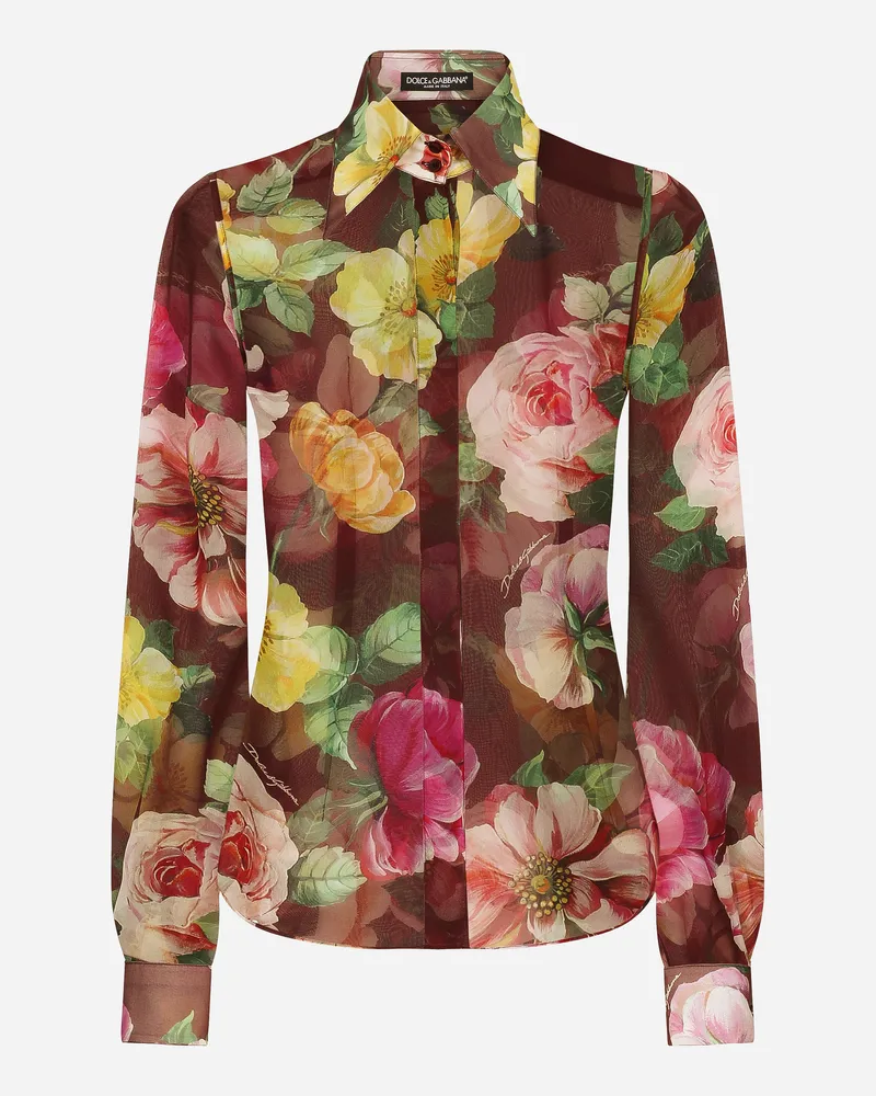 Dolce & Gabbana Camicia In Chiffon Stampa Camelia - Donna Camicie E Top Stampa Stampa