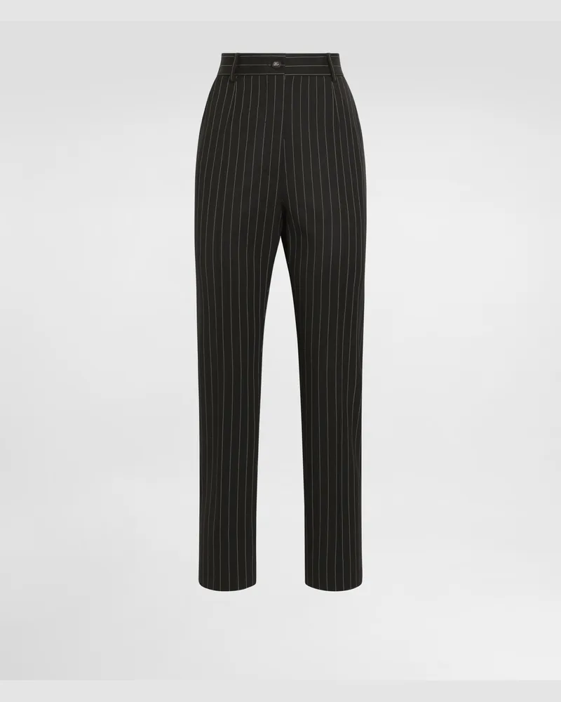 Dolce & Gabbana Pantaloni A Vita Alta In Sallia Gessata - Donna Pantaloni E Shorts Multicolore Lana Rigato