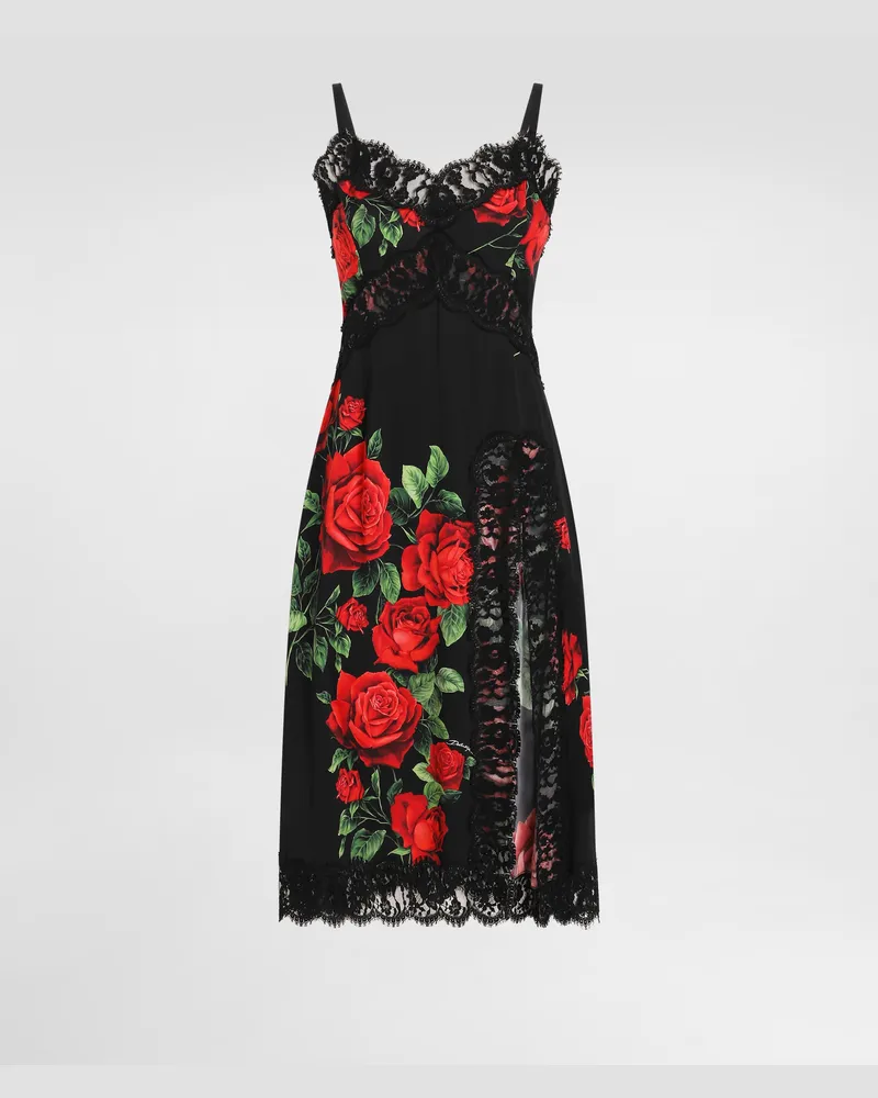 Dolce & Gabbana Abito In Charmeuse Stampa Rose - Donna Abiti Multicolore Multicolore