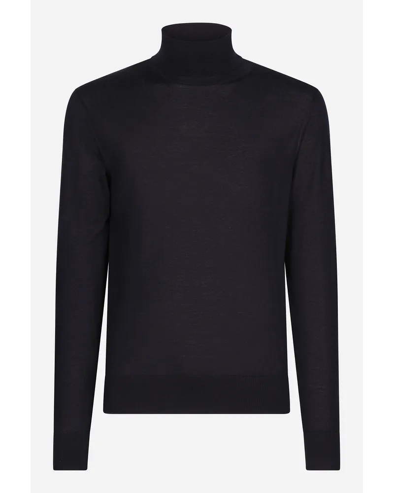 Dolce & Gabbana Maglia Collo Alto In Cashmere E Seta - Uomo Maglieria Blu Cashmere Blu
