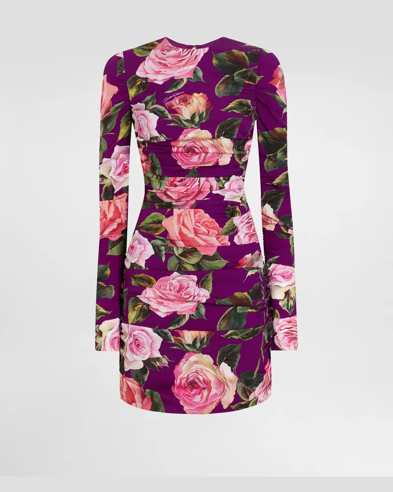 Dolce & Gabbana Abito Midi A Tubino Drappeggiato In Charmeuse Stampa Rose - Donna Abiti Stampa Stampa