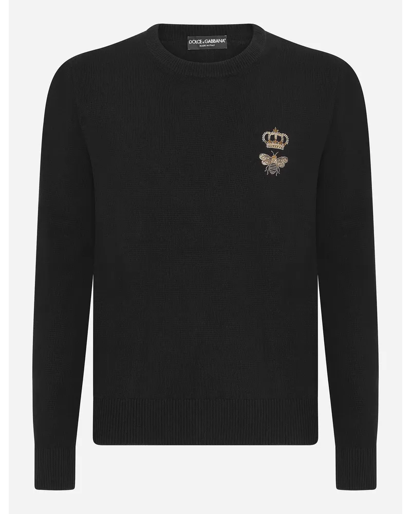 Dolce & Gabbana Maglia Girocollo Lana Con Ricamo - Uomo Maglieria Nero Nero