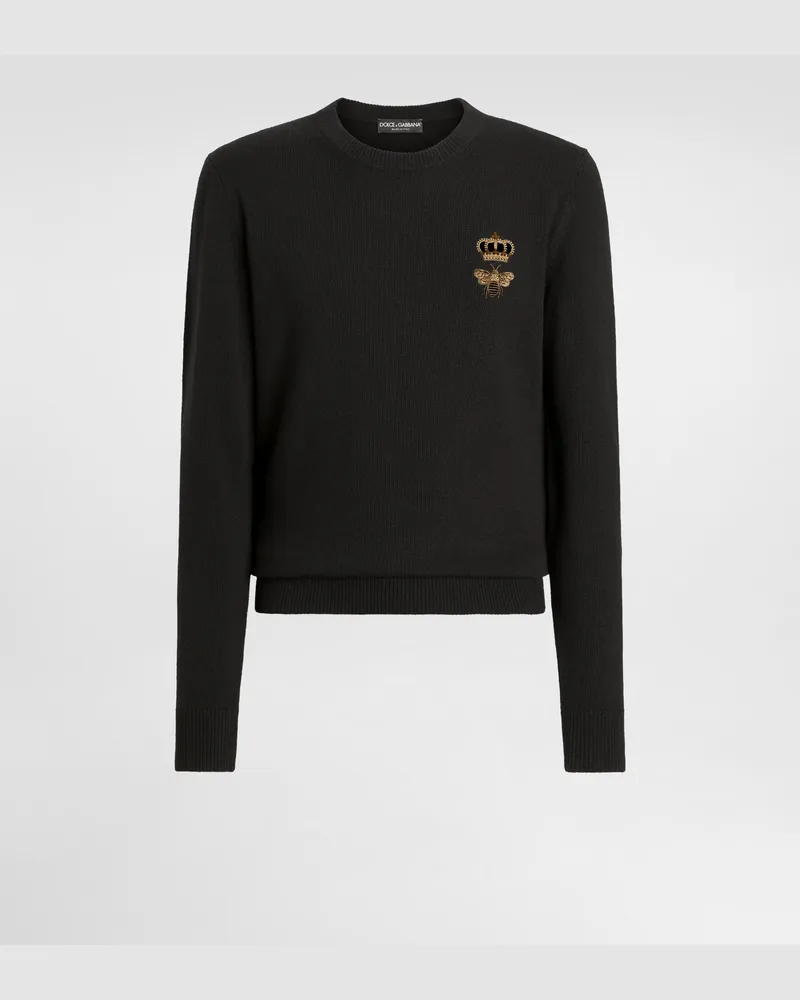Dolce & Gabbana Maglia Girocollo Lana Con Ricamo - Uomo Maglieria Nero Nero