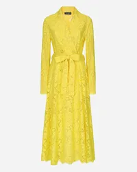 Dolce & Gabbana Trench In Pizzo Cordonetto Floreale Logato - Donna Cappotti E Giubbotti Giallo Giallo