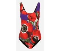 Costume Olimpionico Stampa Fiore Anemone - Donna Beachwear Stampa
