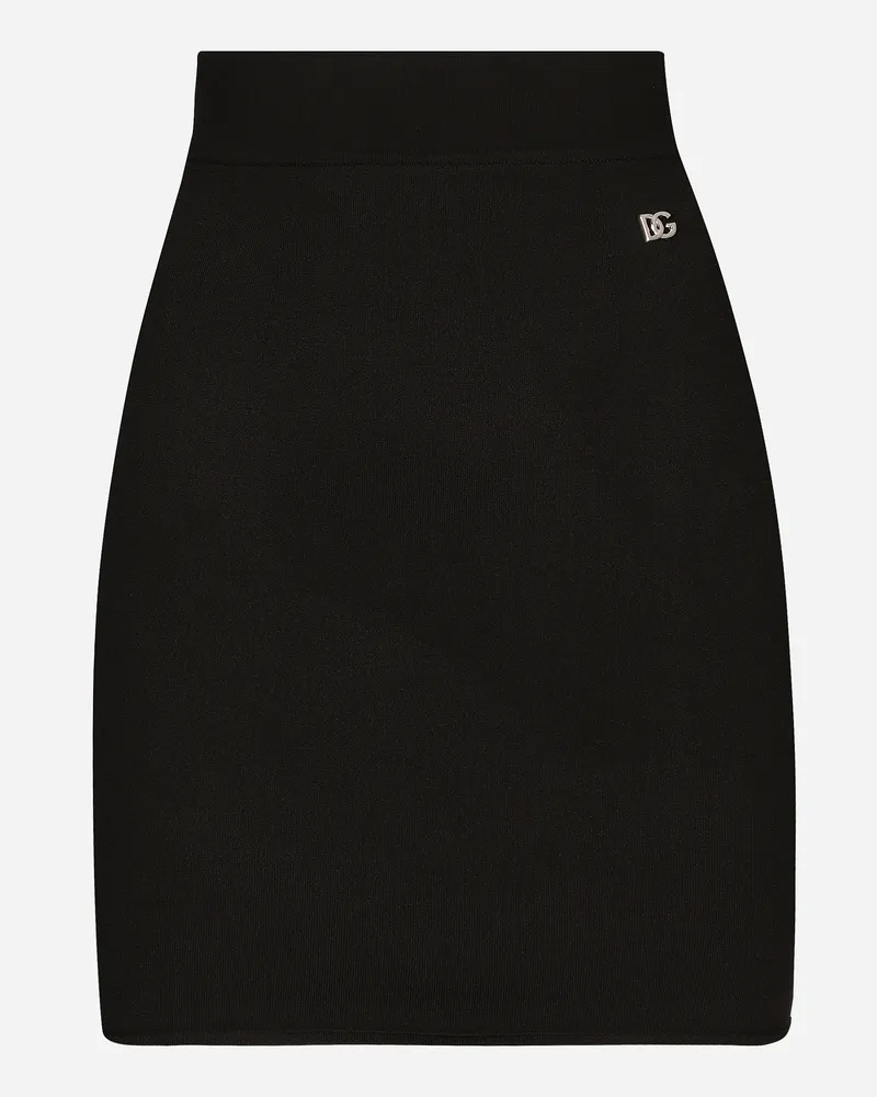 Dolce & Gabbana Gonna Corta In Maglia Di Viscosa Stretch Con Logo Dg - Donna Gonne Nero Nero