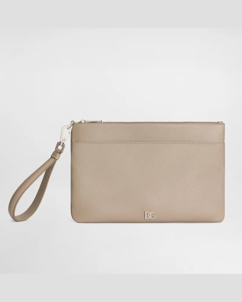 Dolce & Gabbana Necessaire In Pelle Di Vitello Con Logo - Uomo Portadocumenti E Clutch Beige Beige