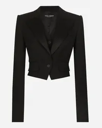 Dolce & Gabbana Giacca Corta Con Gilet Applicato In Gabardina Di Lana - Donna Giacche E Blazer Nero Nero