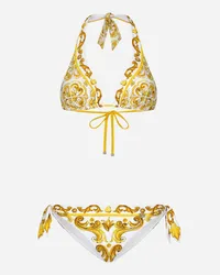 Dolce & Gabbana Bikini Triangolo Imbottito Stampa Maiolica - Donna Beachwear Stampa Tessuto Stampa