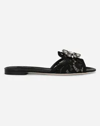 Dolce & Gabbana Slippers In Pizzo Con Cristalli - Donna Slide E Mule Nero Pizzo Nero