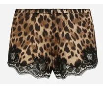 Leopard-print Satin Lingerie Shorts With Lace Detailing - Donna Intimo Stampa Animalier Cotone