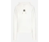 Dolce & Gabbana Felpa Jersey Spugna Cappuccio E Placca Logata - Uomo Felpe Bianco Cotone Bianco