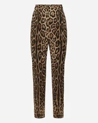 Dolce & Gabbana Pantaloni Vita Alta In Lana Stampa Leopardo - Donna Pantaloni E Shorts Stampa Animalier Lana Leo