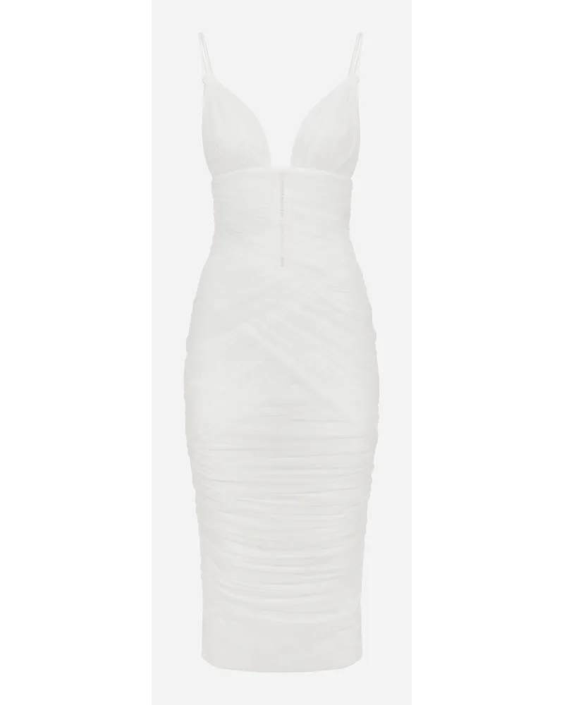 Dolce & Gabbana Abito Longuette Drappeggiato In Tulle - Donna Abiti Bianco Tulle Bianco
