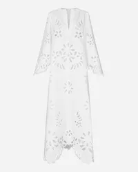 Dolce & Gabbana Kaftano Lungo In Cotone Con Ricamo Cut Out - Donna Abiti Bianco Bianco