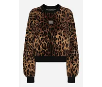 Round-neck Chenille Sweatshirt With Jacquard Leopard Design - Donna T-shirts E Felpe Multicolore Cotone