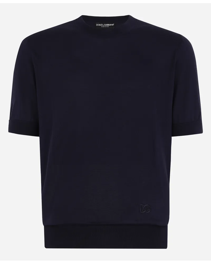 Dolce & Gabbana Maglia Girocollo In Seta Ricamo Dg - Uomo Maglieria Blu Blu
