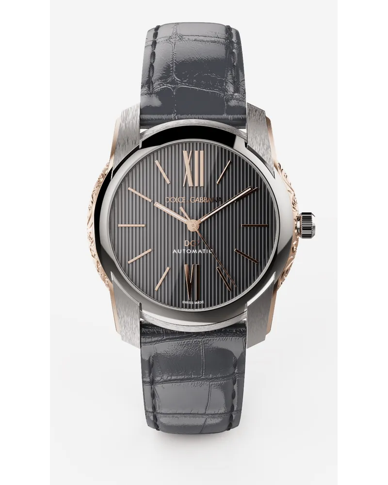 Dolce & Gabbana Dg7 Watch In Steel With Engraved Side Decoration In Gold - Uomo Orologi Grigio Grigio