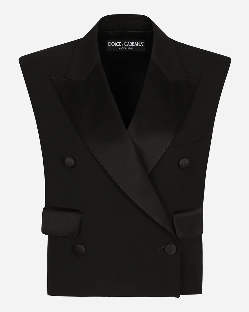 Dolce & Gabbana Giacca Senza Maniche Doppiopetto Tuxedo In Gabardina Di Lana - Donna Giacche E Blazer Nero Lana Nero
