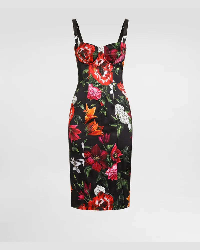 Dolce & Gabbana Abito In Raso Stampa Fiori - Donna Abiti Stampa Stampa