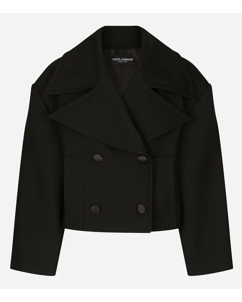 Dolce & Gabbana Giaccone Corto Oversize In Gabardina Di Lana - Donna Cappotti E Giubbotti Nero Nero