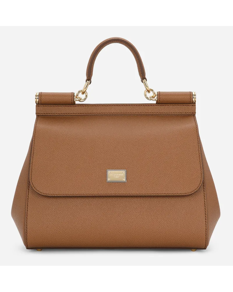 Dolce & Gabbana Borsa A Mano Sicily Grande - Donna Borse A Mano Marrone Pelle Caramello
