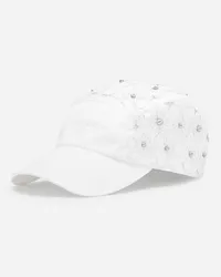 Dolce & Gabbana Cappello Baseball In Drill Con Ricamo Strass - Donna Cappelli E Guanti Bianco Bianco