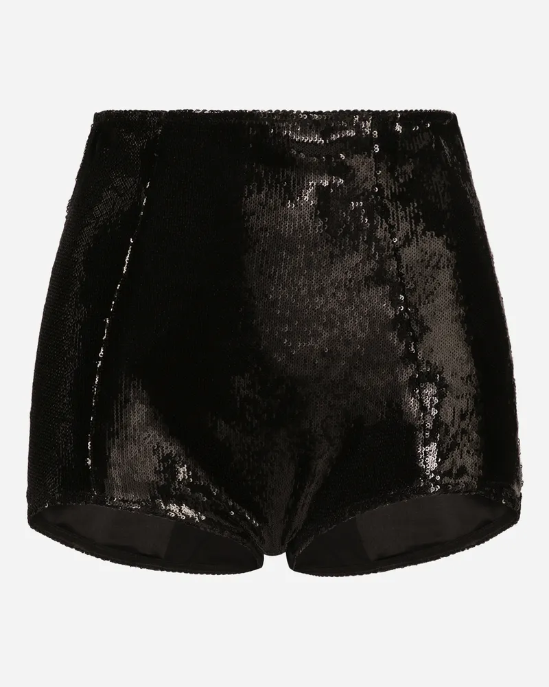 Dolce & Gabbana Culotte Vita Alta In Paillettes - Donna Pantaloni E Shorts Nero Paillettes Nero