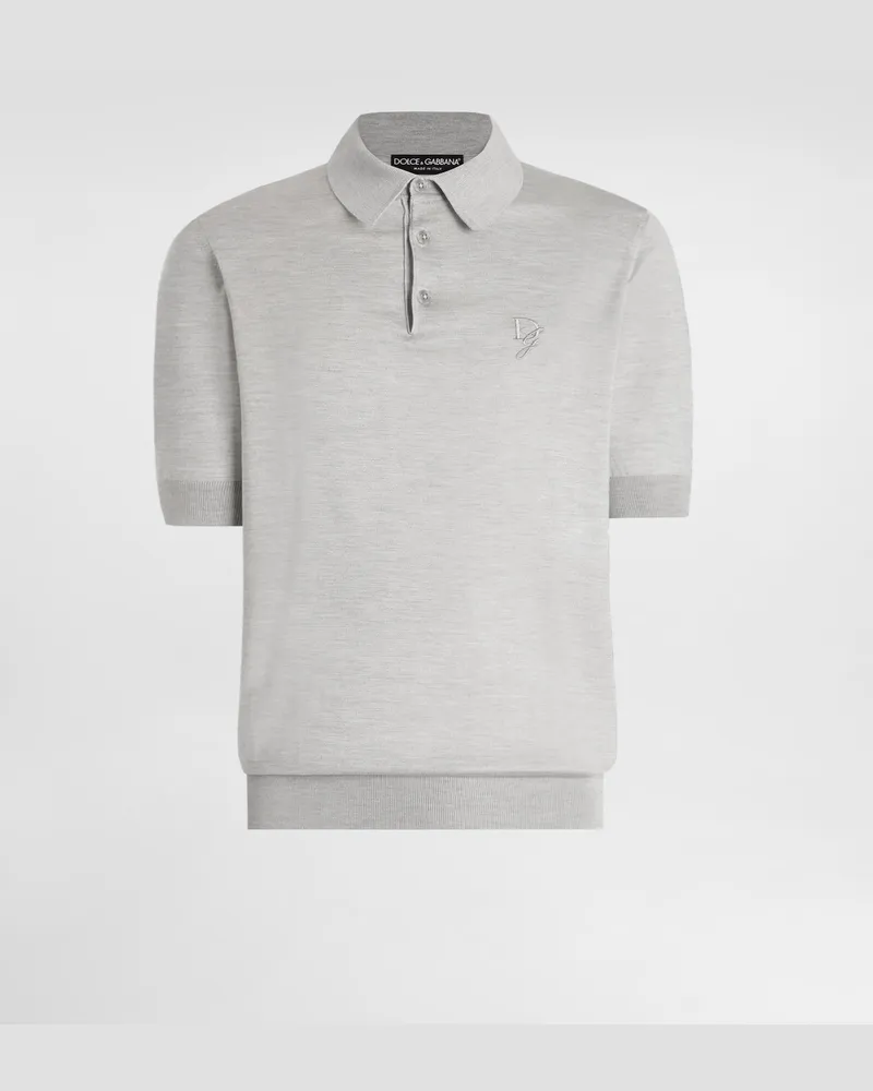 Dolce & Gabbana Polo In Seta Con Logo Ricamato - Uomo Maglieria Grigio Grigio