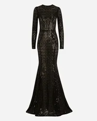 Dolce & Gabbana Abito Lungo A Sirena In Paillettes - Donna Abiti Nero Nero