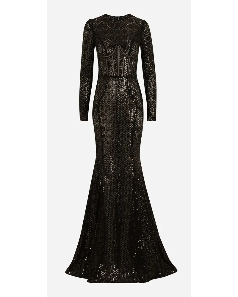 Dolce & Gabbana Abito Lungo A Sirena In Paillettes - Donna Abiti Nero Nero