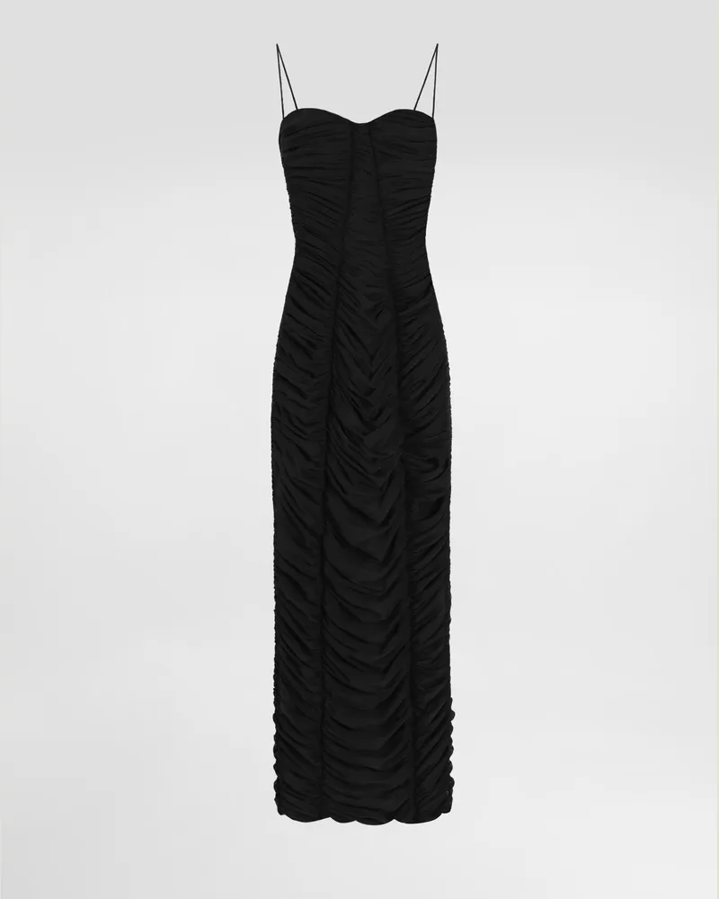 Dolce & Gabbana Abito Longuette A Sottoveste In Tulle Stretch - Donna Abiti Nero Tulle Nero