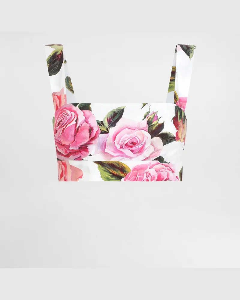 Dolce & Gabbana Top Bralette In Cotone Stampa Rose - Donna Camicie E Top Stampa Stampa