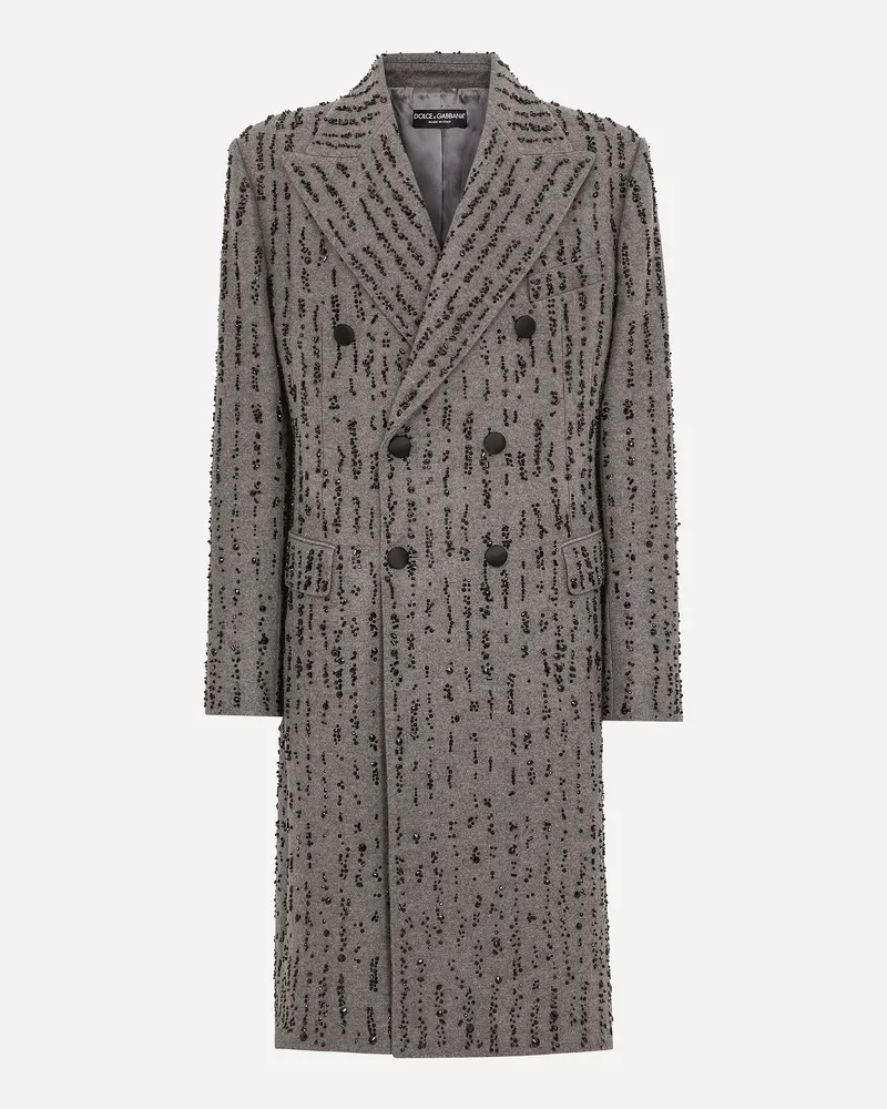 Dolce & Gabbana Cappotto Doppiopetto In Panno Ricamato Effetto Gessato - Uomo Cappotti E Giubbotti Multicolore Variante