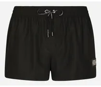 Short Swim Trunks With Branded Tag - Uomo Beachwear Nero Tessuto
