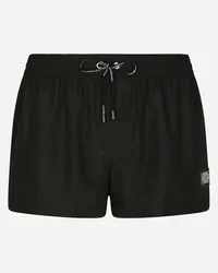 Dolce & Gabbana Short Swim Trunks With Branded Tag - Uomo Beachwear Nero Tessuto Nero