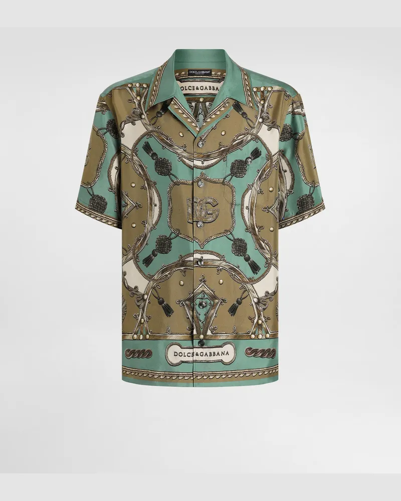 Dolce & Gabbana Camicia Hawaii In Twill Di Seta Lavato Stampa Cargo - Uomo Camicie Multicolore Multicolore