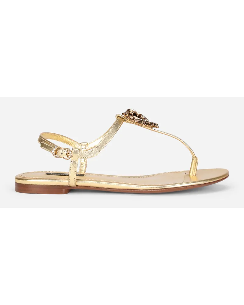 Dolce & Gabbana Infradito Devotion In Nappa - Donna Flat Shoes Oro Pelle Oro