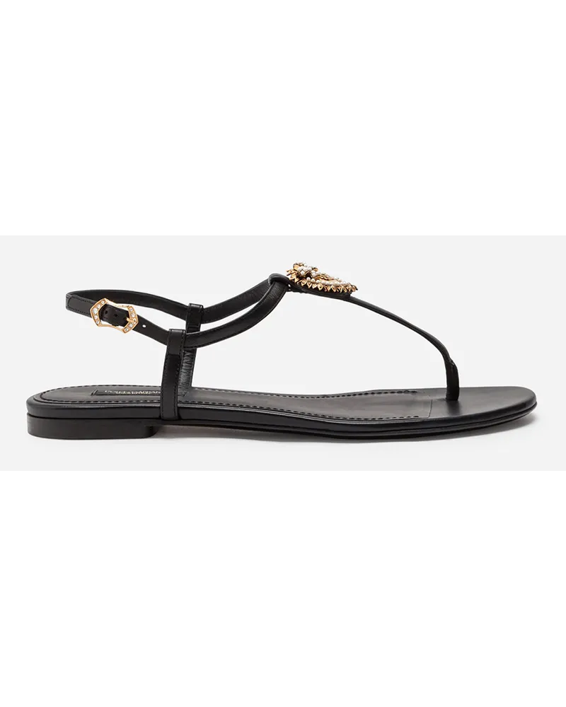 Dolce & Gabbana Infradito Devotion In Nappa - Donna Flat Shoes Nero Pelle Nero