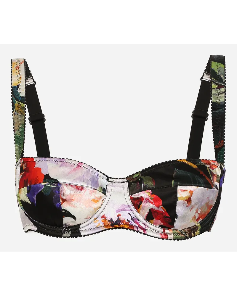 Dolce & Gabbana Reggiseno A Balconcino In Raso Stampa Roseto - Donna Intimo Stampa Stampa