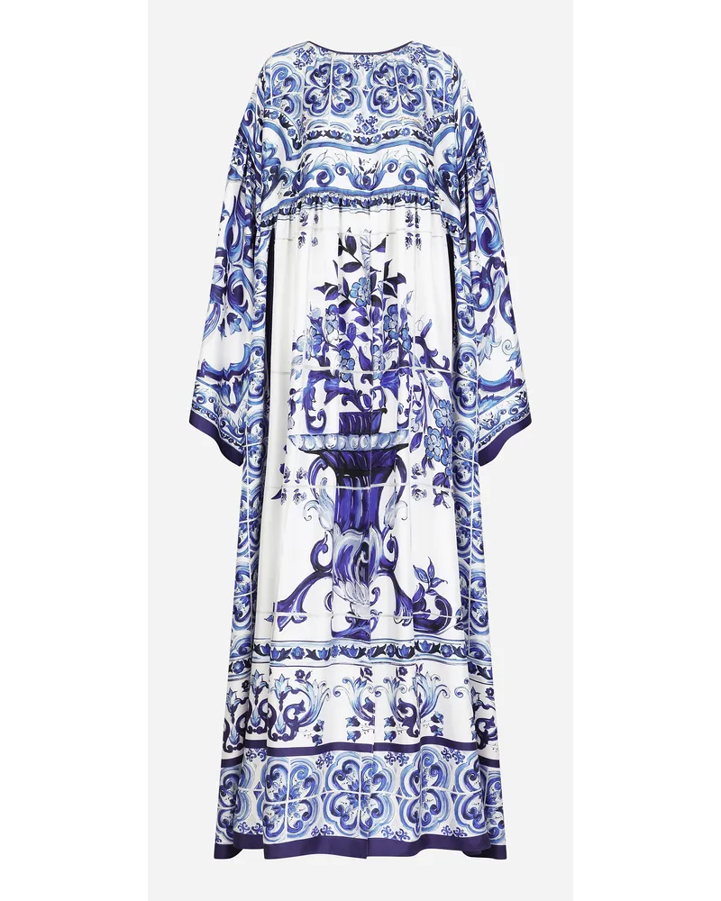 Dolce & Gabbana Kaftano In Twill Di Seta Stampa Maioliche - Donna Abiti Blu Tris