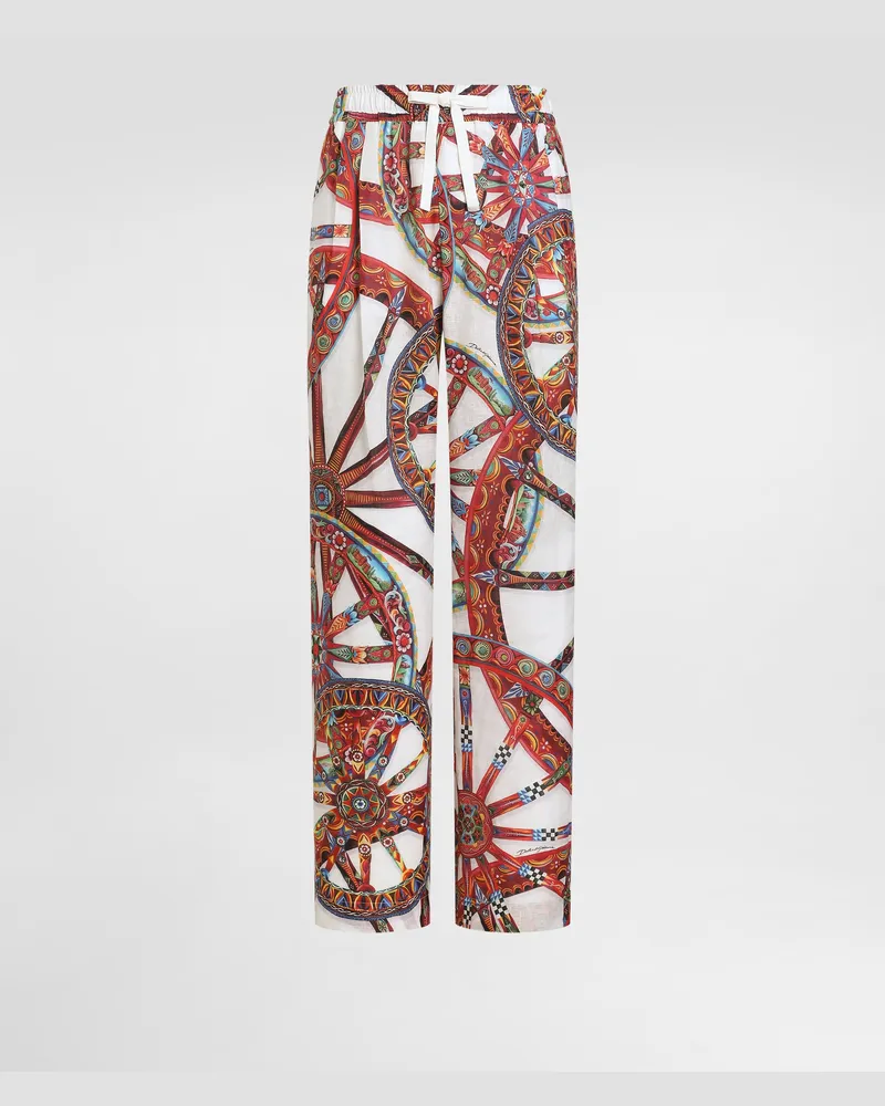 Dolce & Gabbana Pantaloni Jogging In Lino Stampa Carretto - Uomo Pantaloni E Shorts Multicolore Multicolore