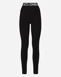 Dolce & Gabbana Leggings In Jersey Con Elastico Logato - Donna Pantaloni E Shorts Nero Nero