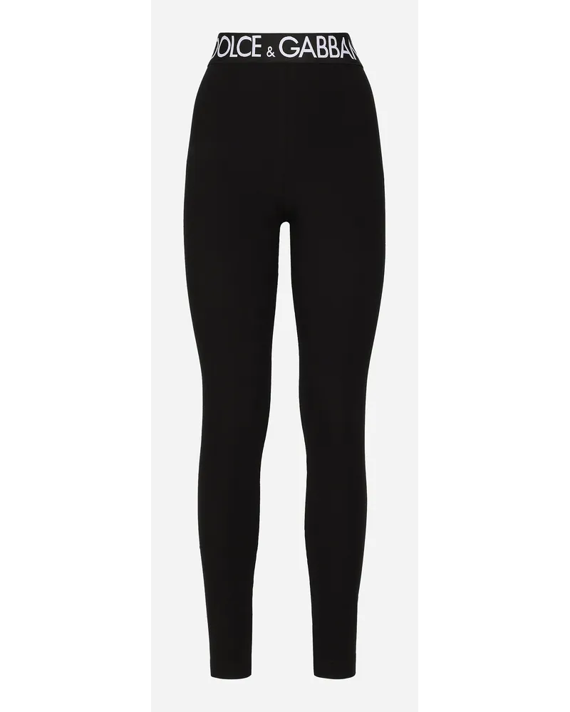 Dolce & Gabbana Leggings In Jersey Con Elastico Logato - Donna Pantaloni E Shorts Nero Nero
