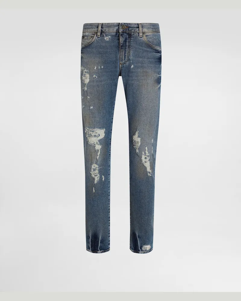 Dolce & Gabbana Jeans Slim In Cotone Stretch Con Placca - Uomo Denim Multicolore Variante