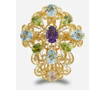 Pizzo Ring In Yellow Gold Filgree With Amethyst, Aquamarines, Peridots And Morganite - Donna Anelli Oro Oro