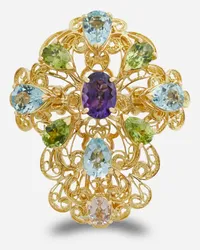 Dolce & Gabbana Pizzo Ring In Yellow Gold Filgree With Amethyst, Aquamarines, Peridots And Morganite  - Donna Anelli Oro Oro Oro