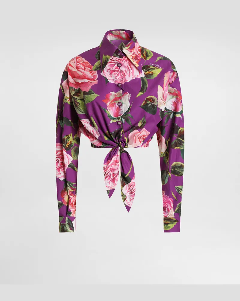 Dolce & Gabbana Camicia Con Fiocco In Cotone Stampa Rose - Donna Camicie E Top Stampa Stampa
